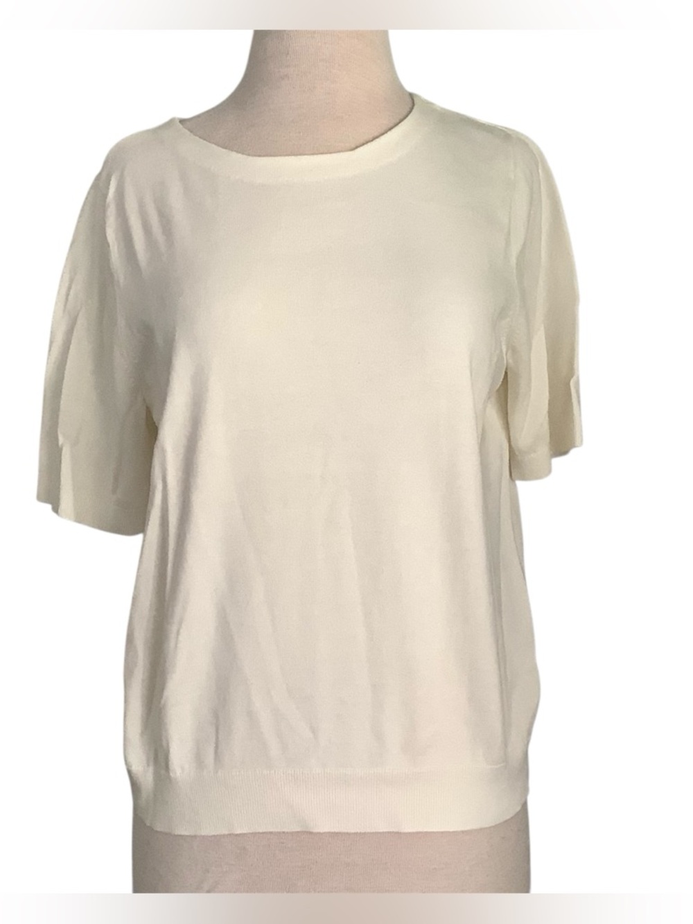 Talbots Classic Short-Sleeve Ivory Crewneck Sweater Petite